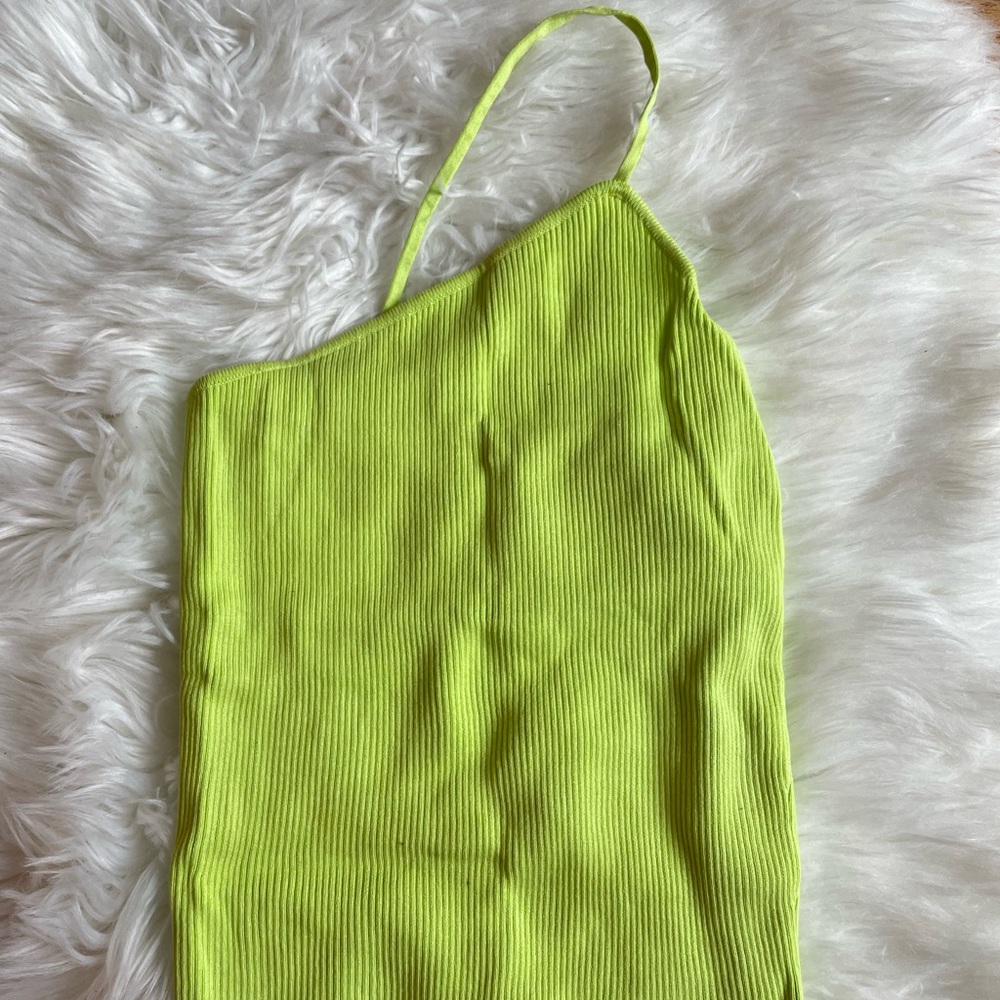 Zara Bright Green One Shoulder Ribbed Top - Picture 4 of 6